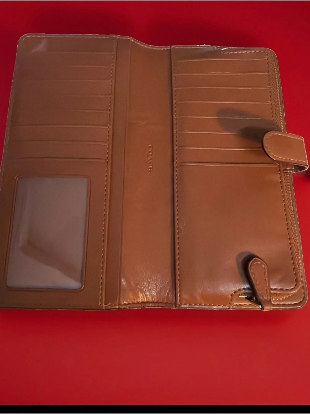 Coach Leather Zip Wallet in Cognac Brown with Gold Logo #58586